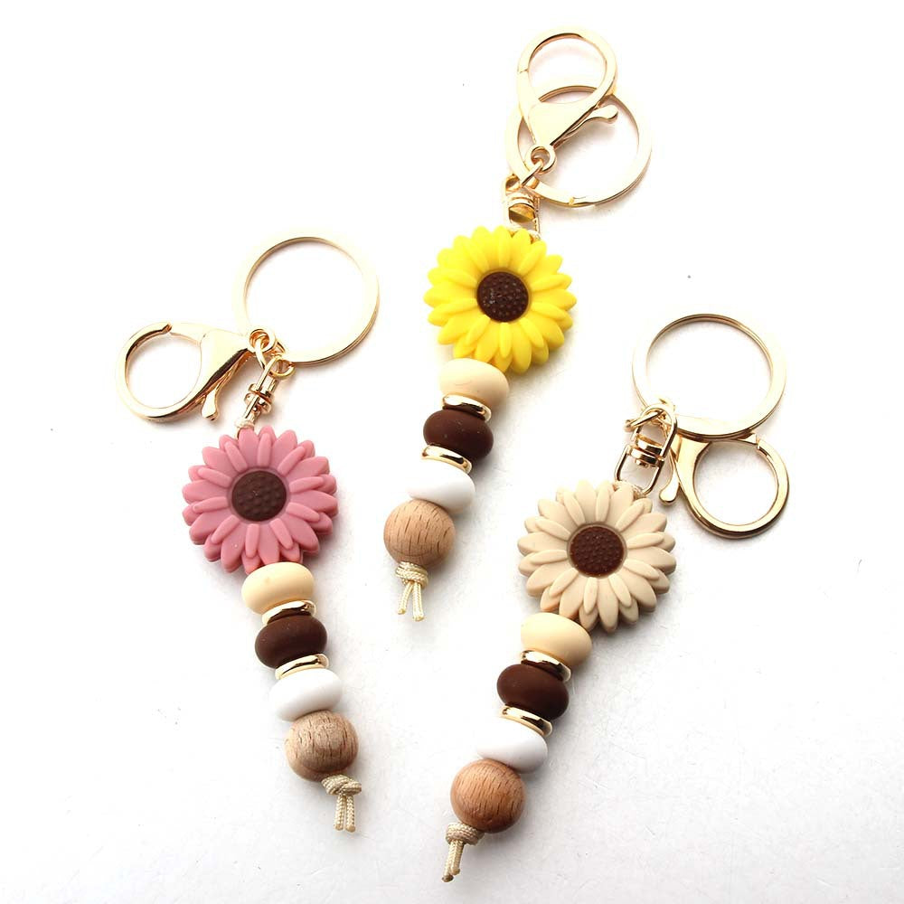 Wholesale silicone beads daisy keychain sunflower pendant DIY small accessories